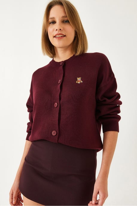Bestickter Knopfleiste-Rippstrickcardigan - Image 2