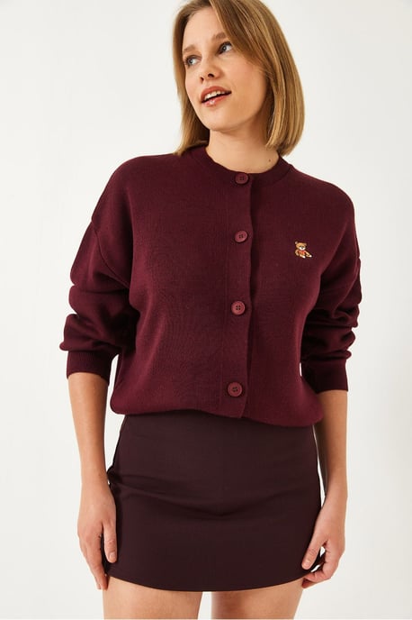 Bestickter Knopfleiste-Rippstrickcardigan - Image 3