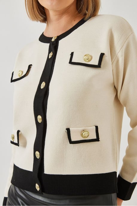 Gemusterter Acryl Rundhals-Cardigan mit Taschen - Image 2