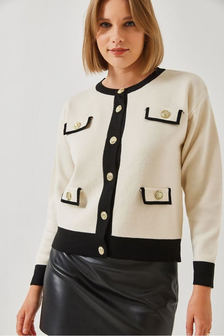 Gemusterter Acryl Rundhals-Cardigan mit Taschen - Image 4