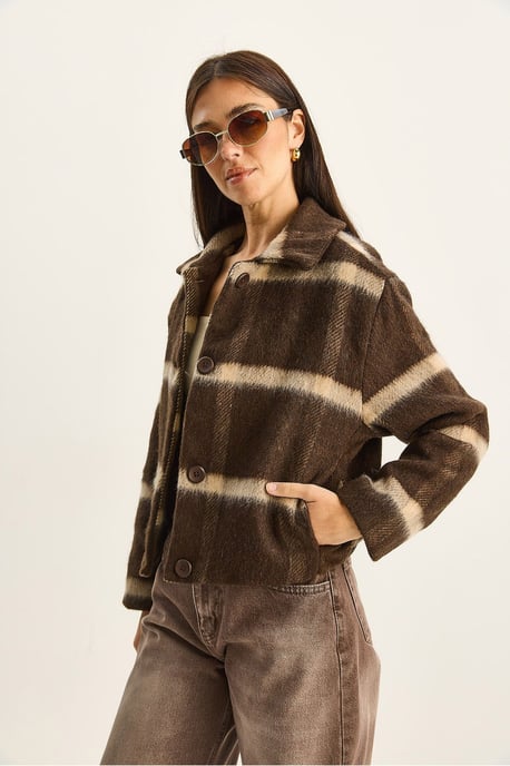 Bianco Lucci Gestreifte, strukturierte Jacke mit Knopfleiste, cropped Schnitt - Mehrfarbig - Image 3