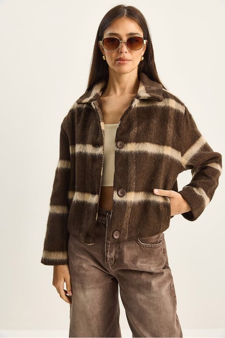 Bianco Lucci Gestreifte, strukturierte Jacke mit Knopfleiste, cropped Schnitt - Mehrfarbig - Image 4