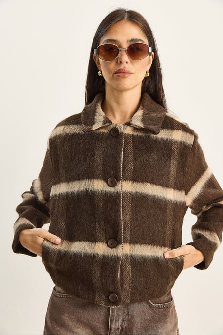 Bianco Lucci Gestreifte, strukturierte Jacke mit Knopfleiste, cropped Schnitt - Mehrfarbig - Image 5