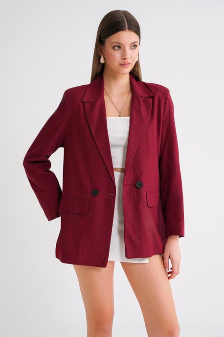 Leinenmischung Knopfblazer Jacke - Image 2