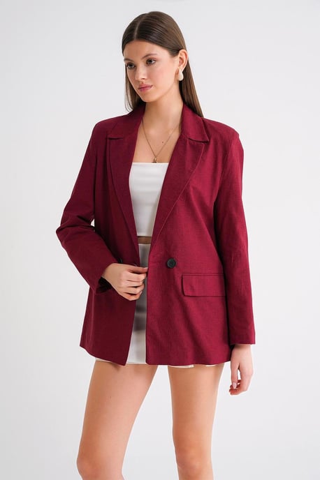 Leinenmischung Knopfblazer Jacke - Image 3