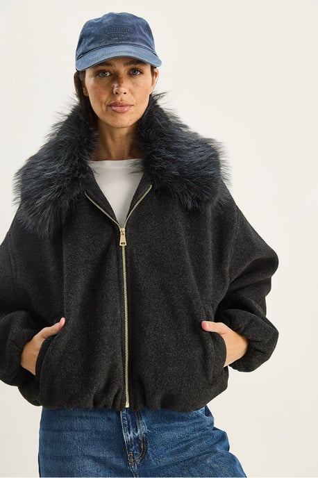 Oversized Reißverschlussjacke mit Fellkragen - Image 2