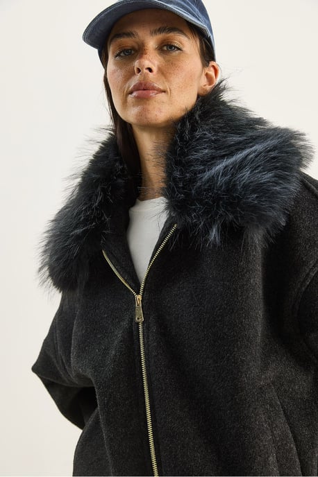 Oversized Reißverschlussjacke mit Fellkragen - Image 5