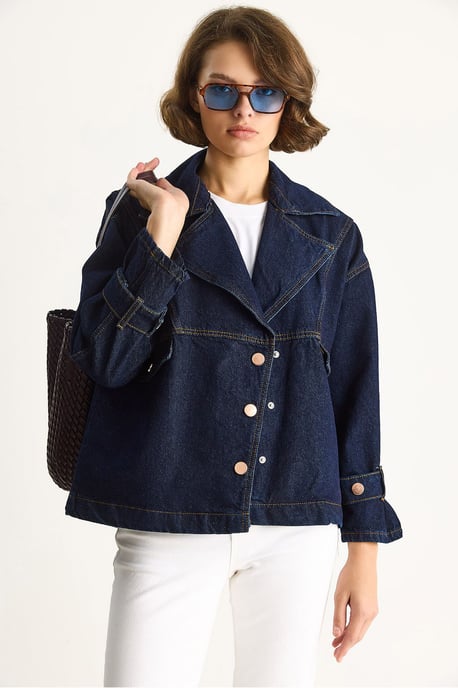 Denim-Hemdkragen Knopfjacke - Image 2