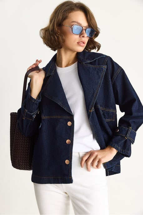 Denim-Hemdkragen Knopfjacke - Image 3