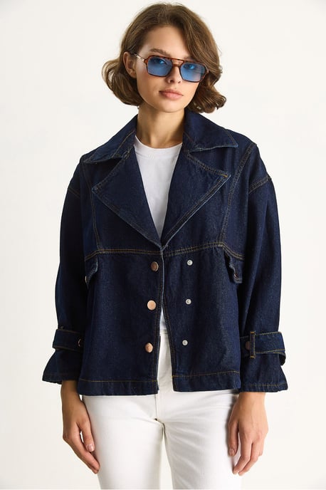 Denim-Hemdkragen Knopfjacke - Image 4