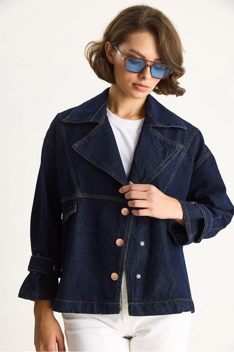 Denim-Hemdkragen Knopfjacke - Image 5