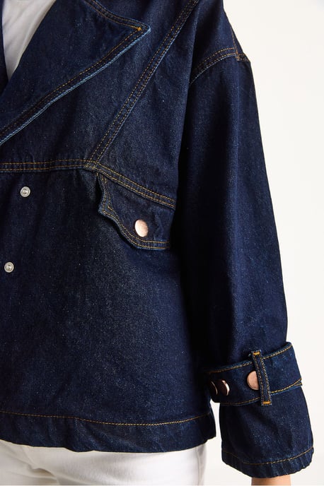 Denim-Hemdkragen Knopfjacke - Image 6
