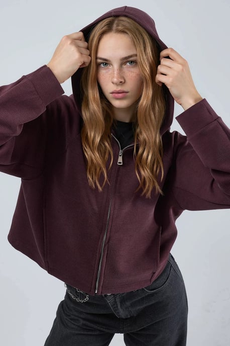 Kapuzensweatjacke mit durchgehendem Reißverschluss und Taschen - Image 1