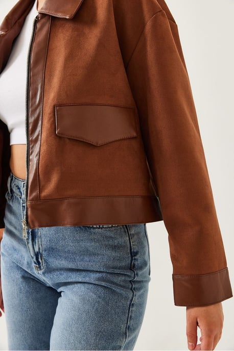 Kunstleder verkürzte Boxjacke mit Hemdkragen - Image 4