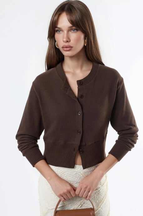 Lässige kurz geschnittene Jacke mit Crew-Hals und Knöpfen - Image 1