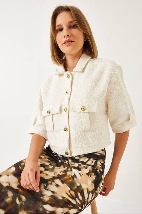 Gekürzte Plüschjacke mit Knöpfen und Hemdkragen - Image 3