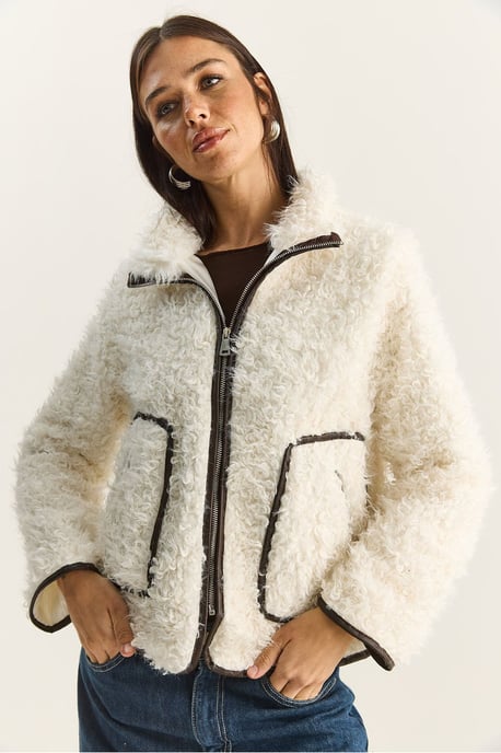 Fauxleder-Beschichtete Plüschjacke - Image 3