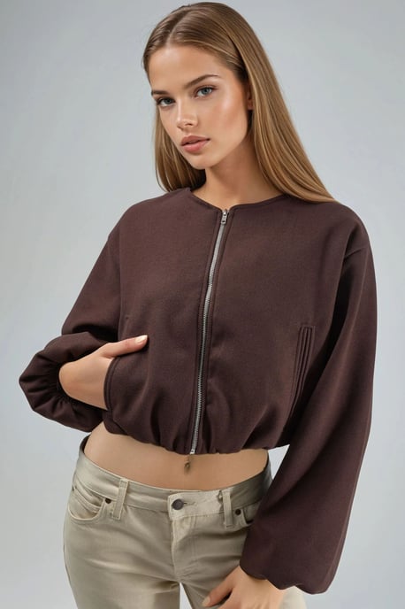 Crop-Gabardine-Jacke mit Reißverschluss und Tasche - Image 1