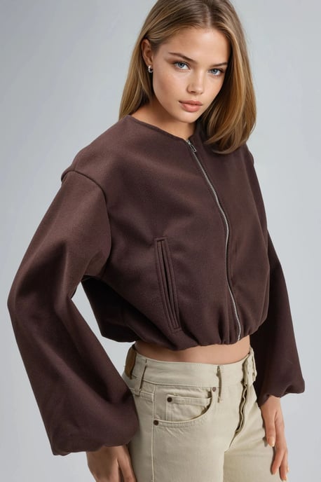 Crop-Gabardine-Jacke mit Reißverschluss und Tasche - Image 3