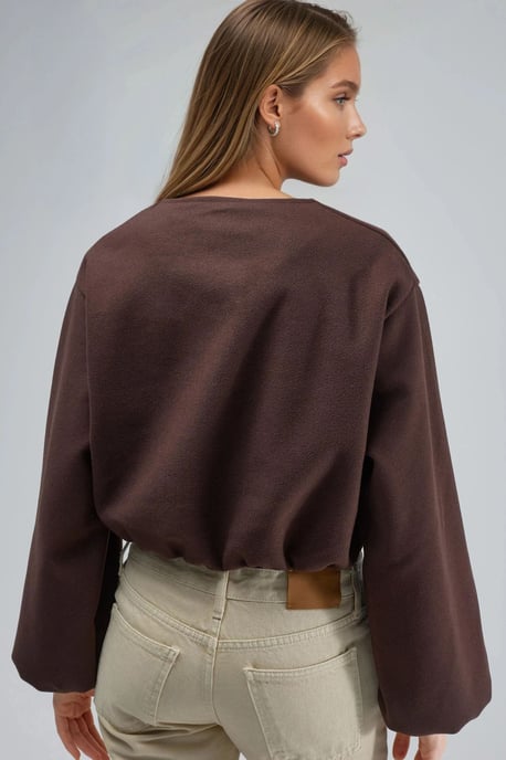 Crop-Gabardine-Jacke mit Reißverschluss und Tasche - Image 4