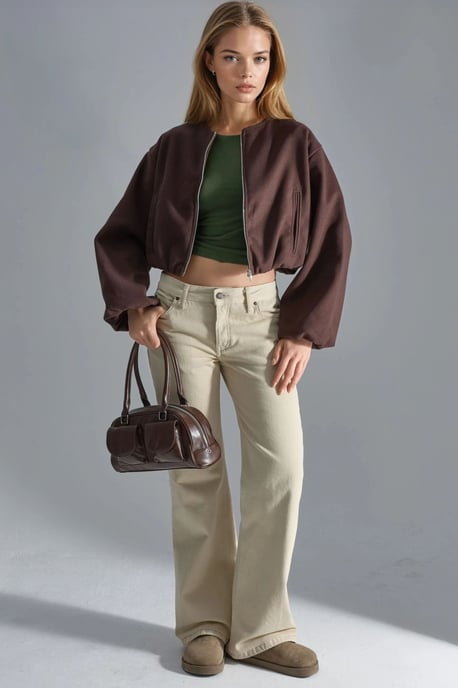 Crop-Gabardine-Jacke mit Reißverschluss und Tasche - Image 5