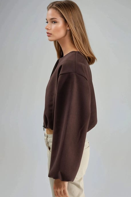 Crop-Gabardine-Jacke mit Reißverschluss und Tasche - Image 6
