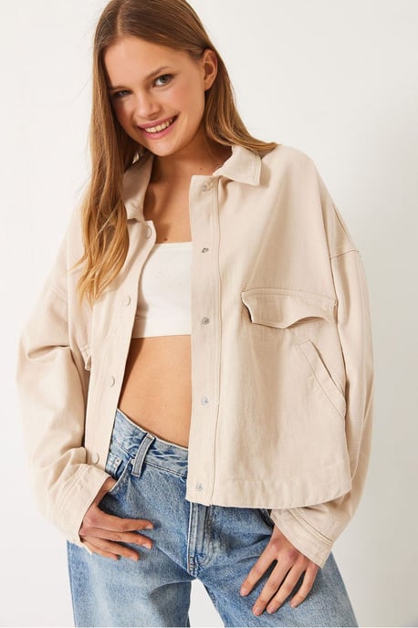 Gabardine Jacke mit Knopf, Taschen und Hemdkragen - Image 1