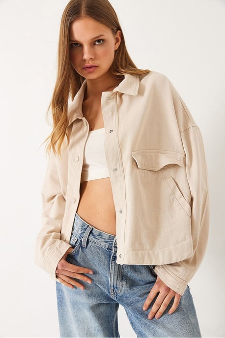 Gabardine Jacke mit Knopf, Taschen und Hemdkragen - Image 2