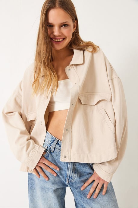 Gabardine Jacke mit Knopf, Taschen und Hemdkragen - Image 3