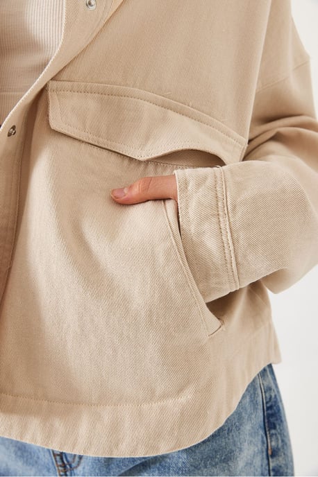 Gabardine Jacke mit Knopf, Taschen und Hemdkragen - Image 4