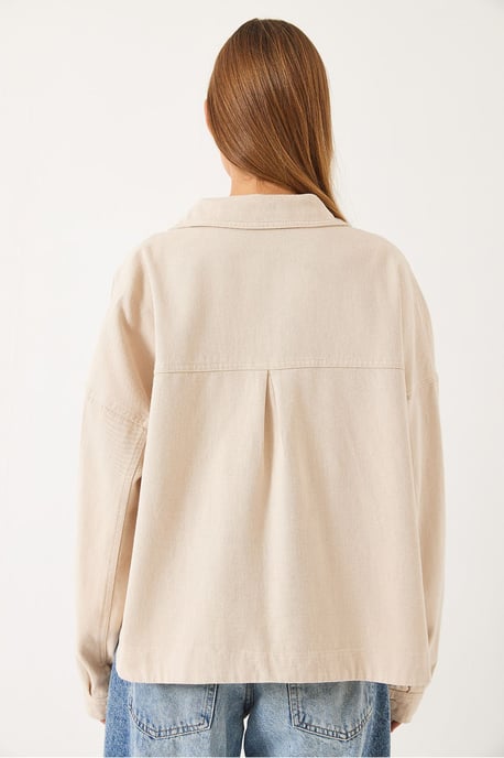 Gabardine Jacke mit Knopf, Taschen und Hemdkragen - Image 6