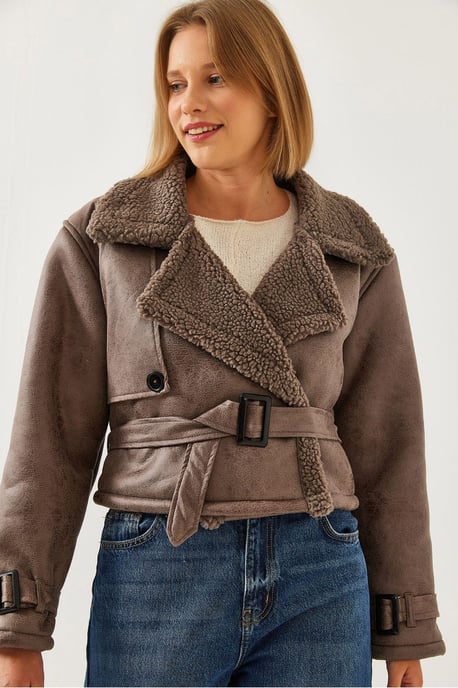 Kunstleder-Cropjacke mit Schal-Kragen - Image 1