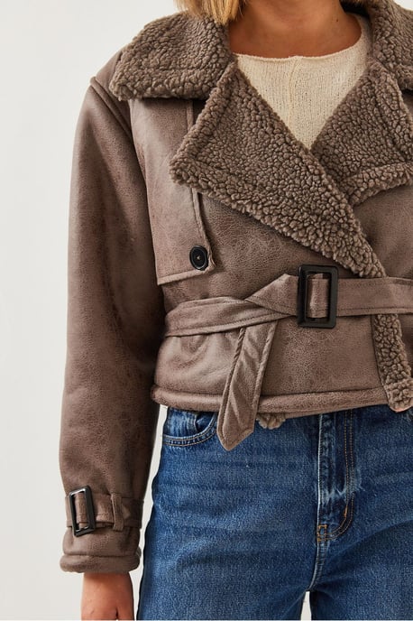 Kunstleder-Cropjacke mit Schal-Kragen - Image 2