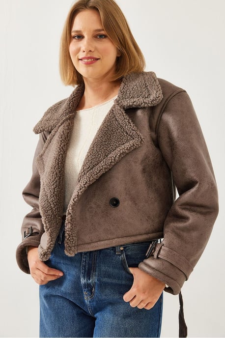 Kunstleder-Cropjacke mit Schal-Kragen - Image 4