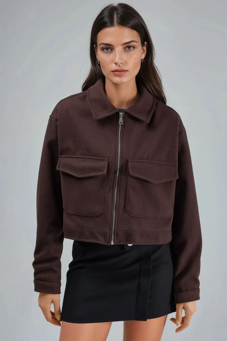Kurze Gabardinejacke mit Reißverschluss und Tasche - Image 1