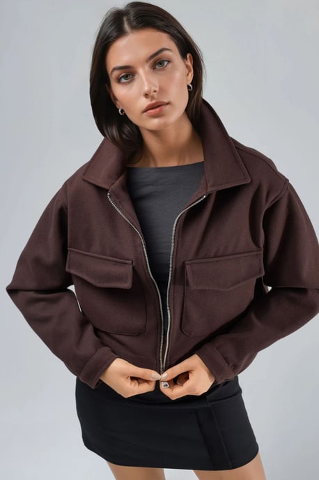Kurze Gabardinejacke mit Reißverschluss und Tasche - Image 2