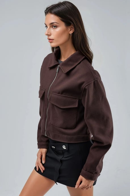 Kurze Gabardinejacke mit Reißverschluss und Tasche - Image 3