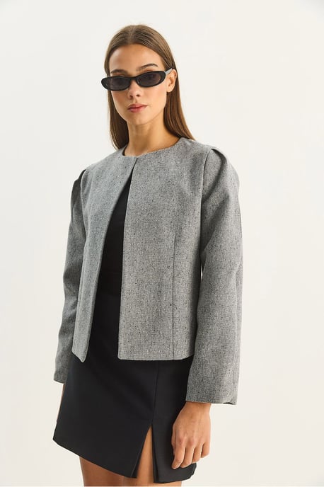 Strukturierte Jacke mit offener Kragen und Futter - Image 2