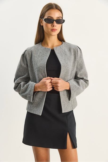 Strukturierte Jacke mit offener Kragen und Futter - Image 3
