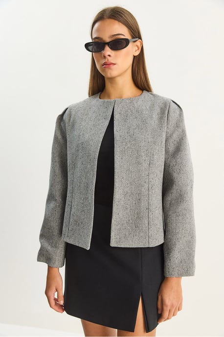 Strukturierte Jacke mit offener Kragen und Futter - Image 4