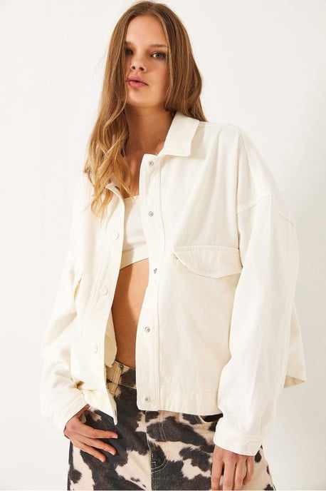 Gabardine-Jacke mit Knöpfen, Taschen und Hemdkragen - Image 6