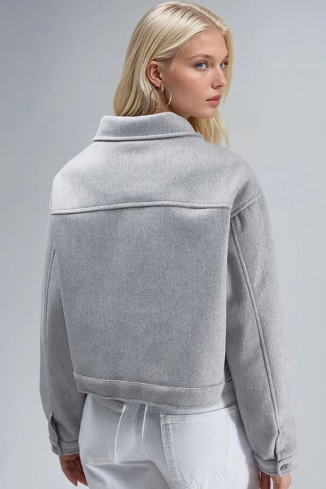 Crop-Gabardine-Jacke mit Reißverschluss und Tasche - Image 4