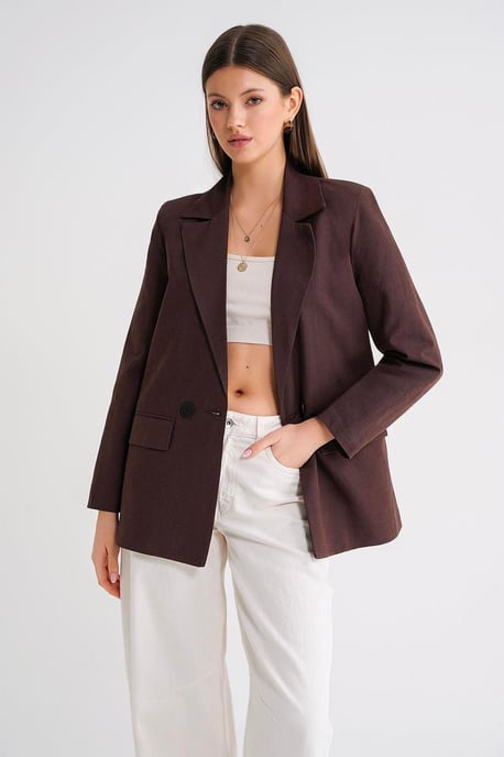 Leinenmischung Knopfblazer Jacke - Image 2