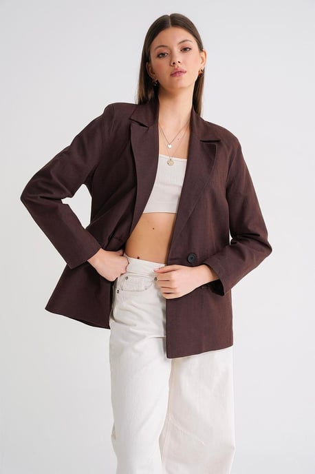 Leinenmischung Knopfblazer Jacke - Image 3
