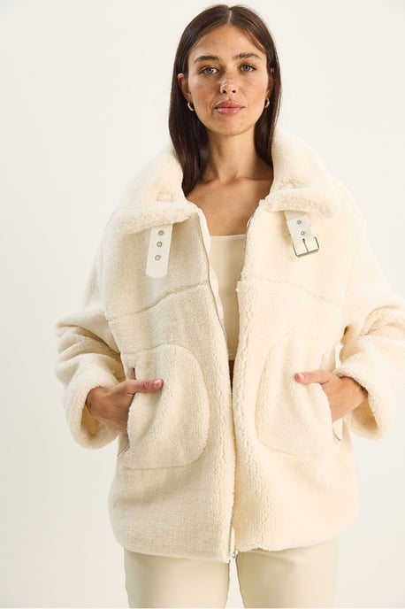 Oversized Plüsch Strick Pufferjacke mit Reißverschluss - Image 4