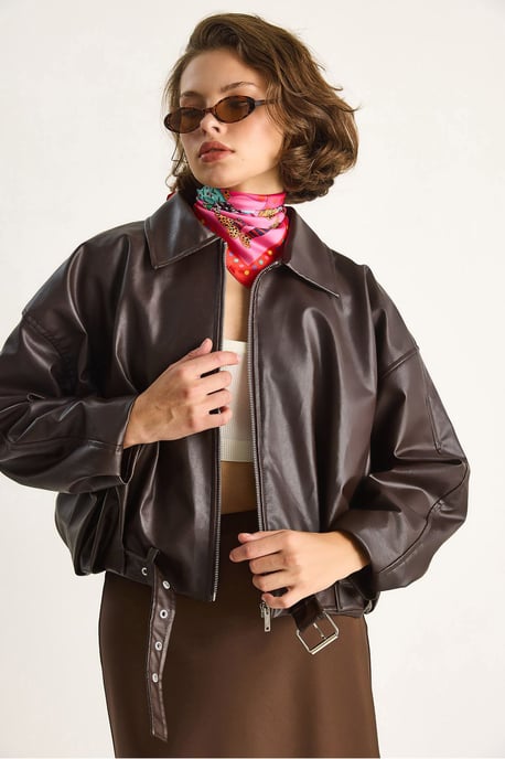 Kunstleder Bomberjacke mit Reißverschluss - Image 3