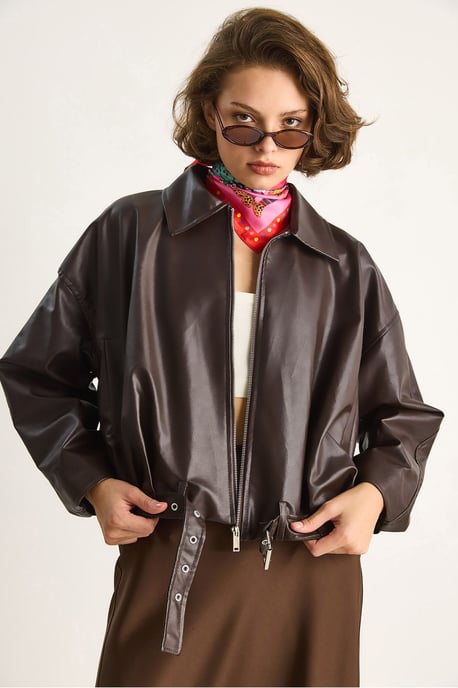 Kunstleder Bomberjacke mit Reißverschluss - Image 4