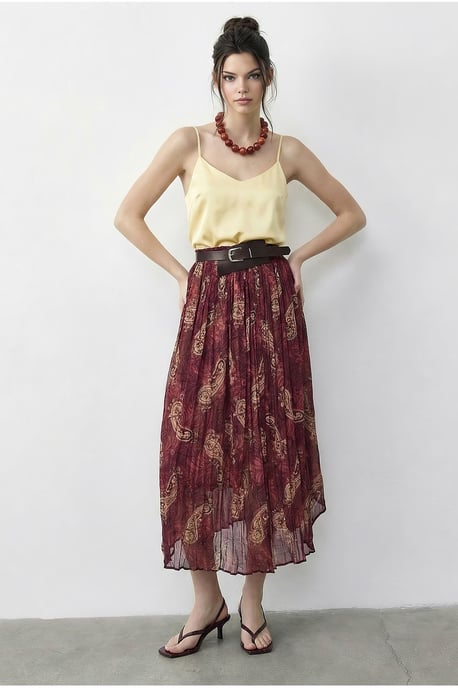 Hochtaillierter Paisley Maxi-Rock mit Gürtel - Image 1