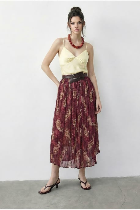 Hochtaillierter Paisley Maxi-Rock mit Gürtel - Image 3