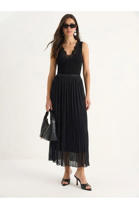 Hohe Taille Faltenmaxirock - Image 2
